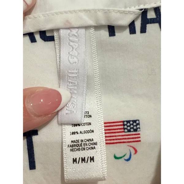 SKIMS Team USA White Cotton Poplin Sleep Top Button Down Pajama Shirt Medium - Image 2