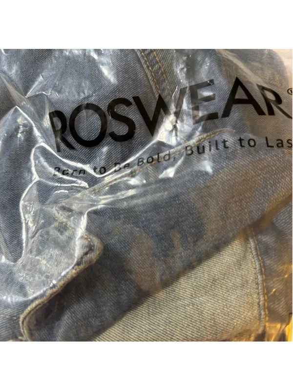 NEW Denim Jacket Oversized Button Long Sleeve Washed Jean Trucker Jacket L - Image 4
