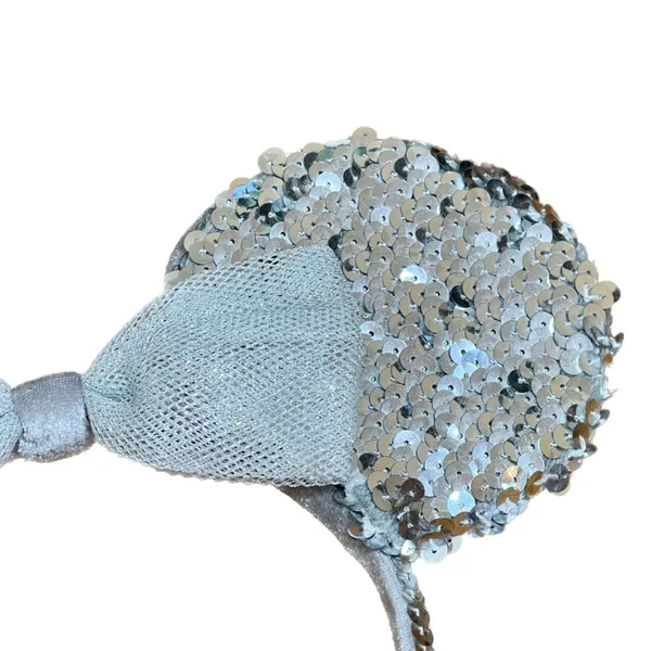 Disney Y2K Silver Sequin Minnie Ears - Image 4
