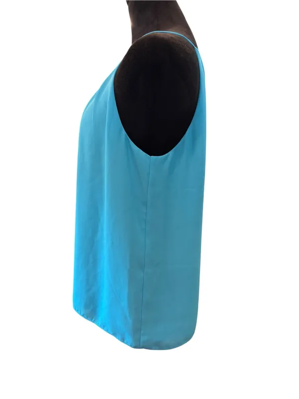 Violet +‎ Claire M Teal Sleeveless Pleated Blouse Minimalist Professional Tank - Image 4