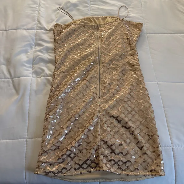 PrettyLittleThing Gold Sequin Mini Dress - Image 4