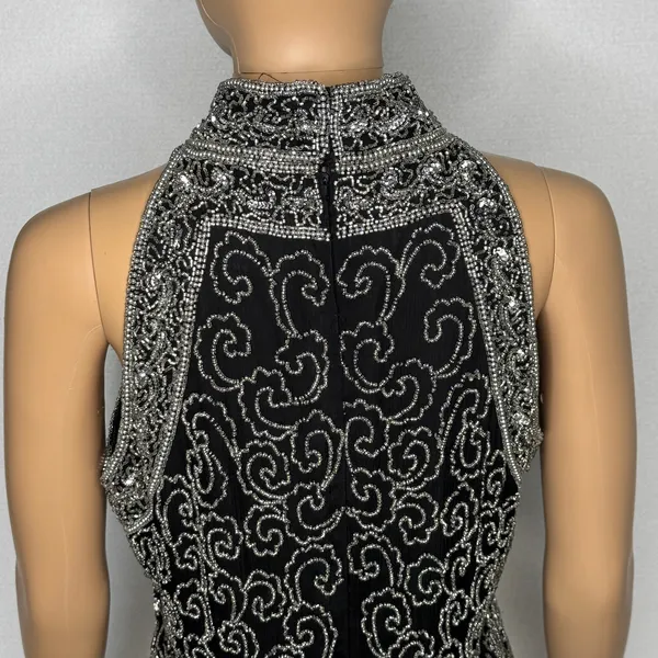 Vintage 1980s Papell Boutique Black Silver Beaded Silk Evening Top Small - Image 11