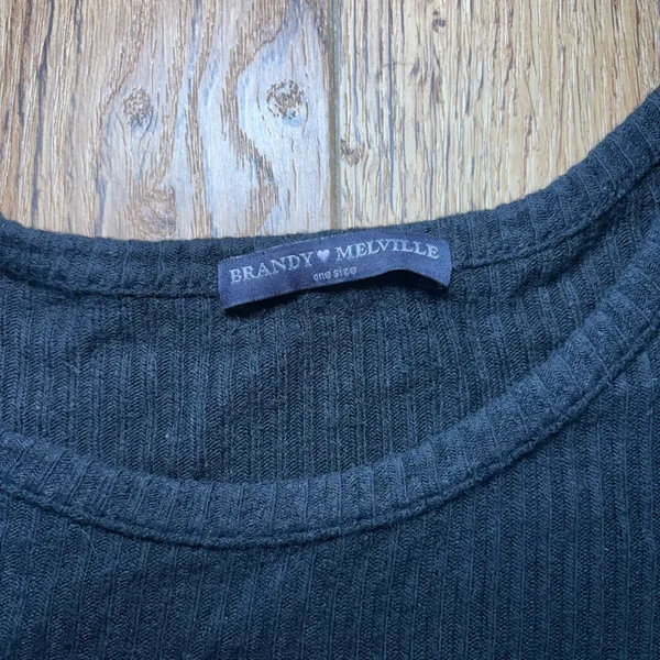 Brandy Melville Black Ribbed Short Sleeve Mini Dress Bodycon Made in Italy OS - Image 2