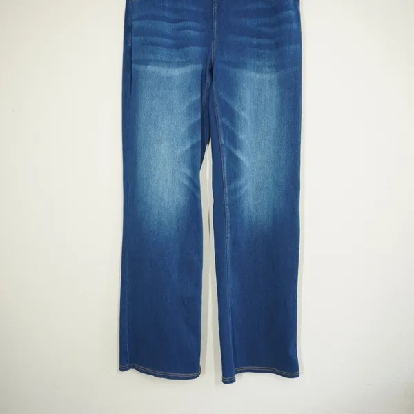 Halara Flex Denim High Waisted Crossover Wide Leg Jeans Leggings Blue Medium - Image 3