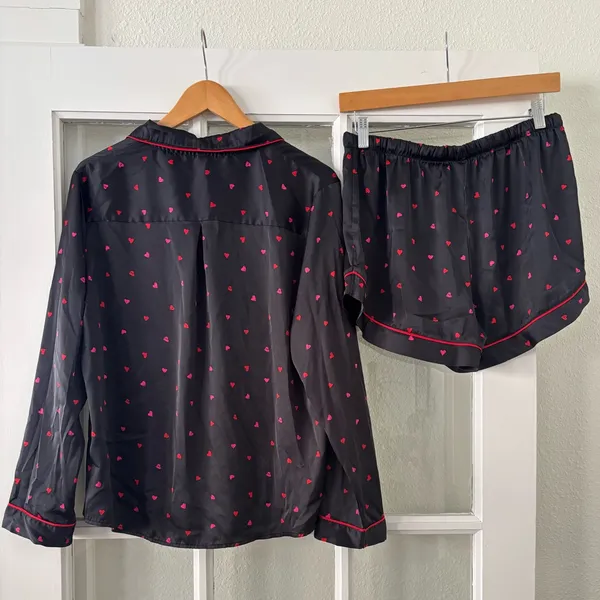 Stars Above Women's Black and Red Heart Pajama Set + Matching Pillowcase - Image 3