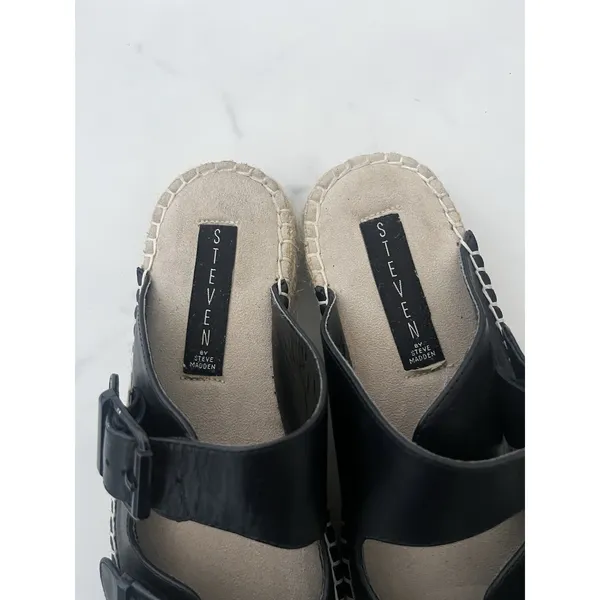 Steven By Steve Madden Black Lapis Espadrille Leather Platform Sandal Size 7 Boho Chic - Image 8
