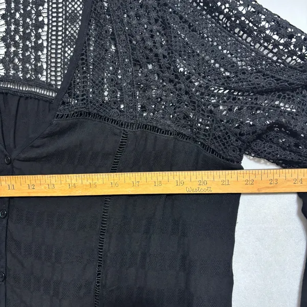 Bell Sleeve Blouse Black Crochet Lace Boho Peasant Festival Date Casual Hippie L - Image 6
