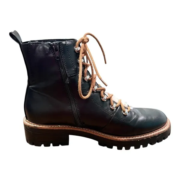 A New Day Combat Boots Womens 10 Black Faux Fur Trim Lug Sole Zipper Hiking Moto - Image 2