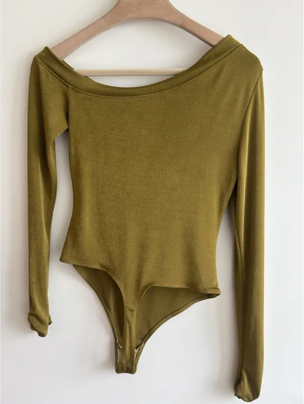 Free People That’s Hot One Shoulder Bodysuit Olive Green Size L - Image 12