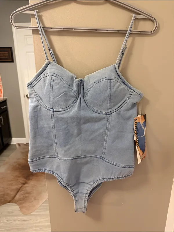 Thrill Jeans Denim Bustier Bodysuit – New With Tags (Size L) - Image 3