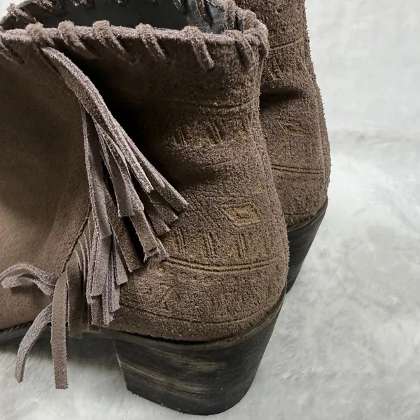 Extrafine Sugar Taupe Suede‎ Fringe Western Ankle Boots Whipstitch Trim 10 - Image 7