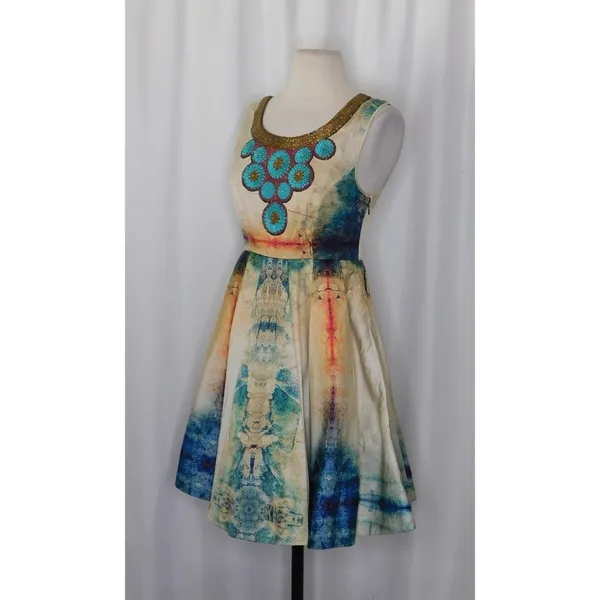 Anthropologie BHANUNI BY JYOTI‎ Villette Dress Fit N' Flare Beaded Embellished 2 - Image 5