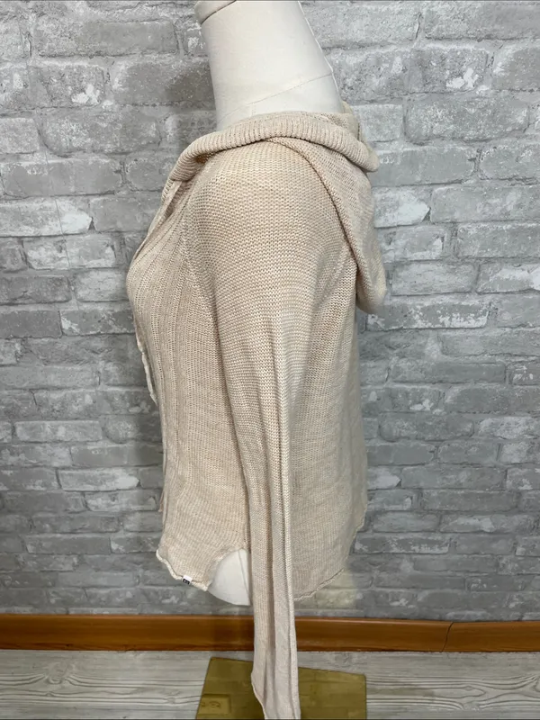 Roxy Cream V-Neck Hooded Ribbed Sweater - Image 2