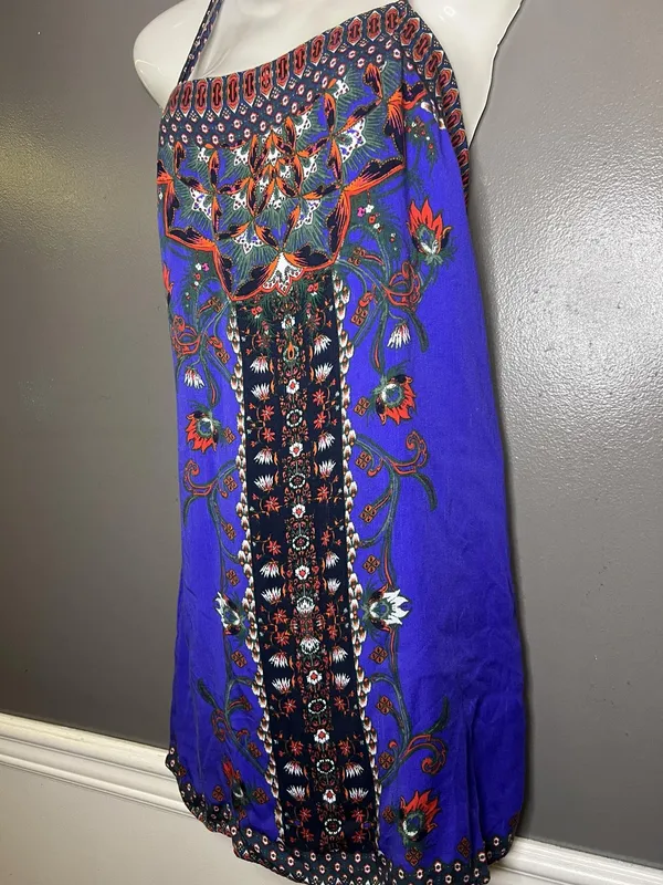Ecote Dress Womens Large Blue Floral Criss Cross Back Slip Sundress Strappy Boho - Image 4