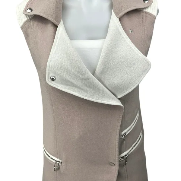 Aritzia Wilfred Timbre Tan Cream Sleeveless Snap Moto Vest Coat Jacket Size XS - Image 3
