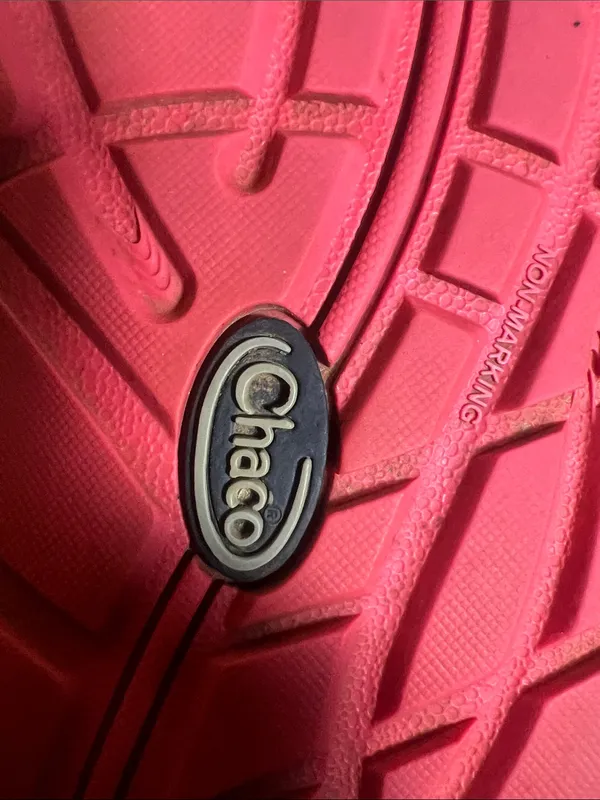 Chacos Women's Black Sandals with Pink and Orange Strap Accents - Image 7