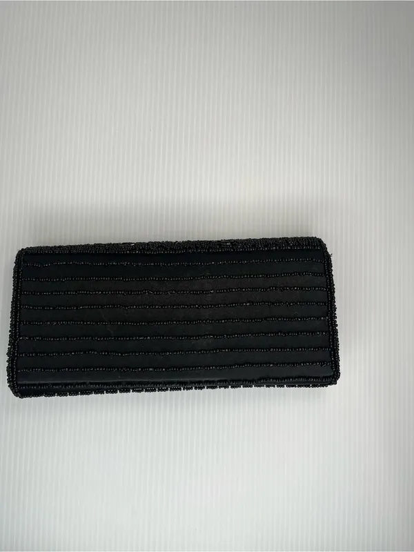 Vintage Y2K Black Beaded Clutch Handbag Purse Formal Geometric Art Deco Glam - Image 2