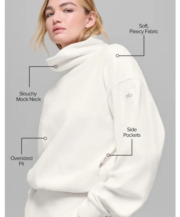Alo Polar Fleece Hazy Pullover White Sweatshirt - Image 2