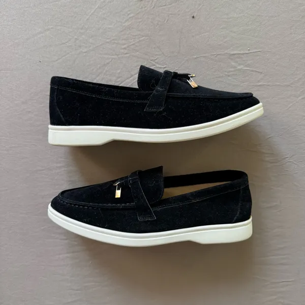 Faux Suede Metal Accent Moccasin Loafers - Image 4