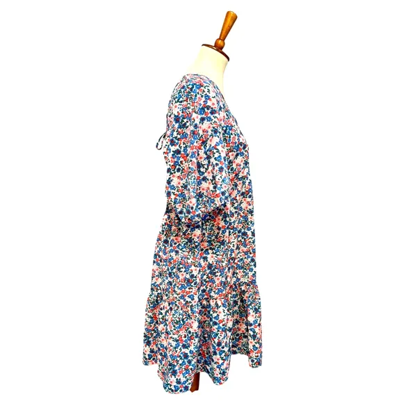 Cottagecore Floral Mini Dress Puff Sleeve Square Neck Babydoll Fall Flowy XL - Image 5