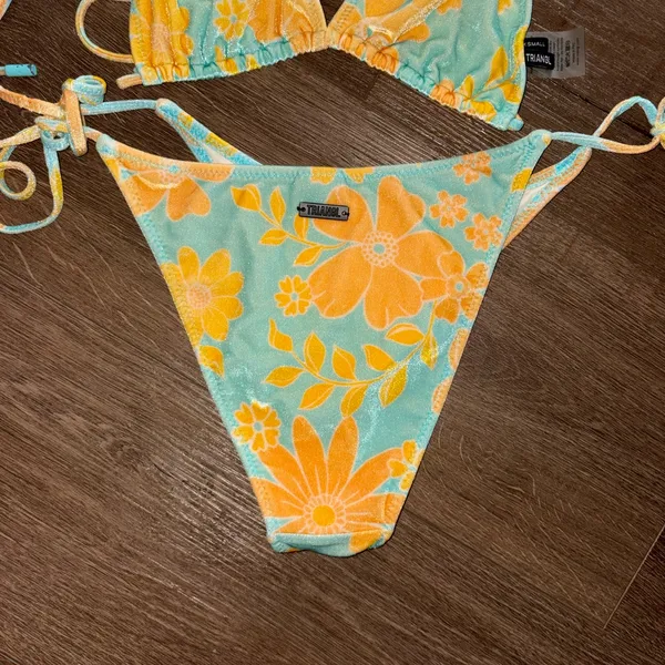 Triangl Swimwear Aqua & Yellow Floral Tie Bikini - Image 4