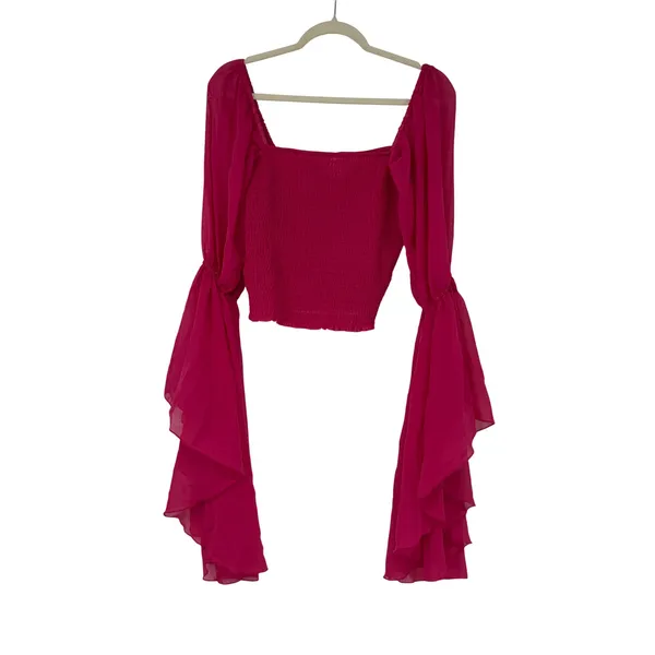 Live 4 Truth Hot Pink Smocked Crop Top Dramatic‎ Flare Bell Sleeve Large Festival Fairy Rave - Image 2