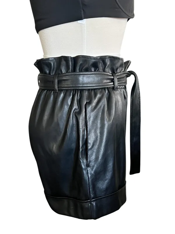 AQUA Faux Leather Shorts, High Waisted Black Size Medium - Image 6