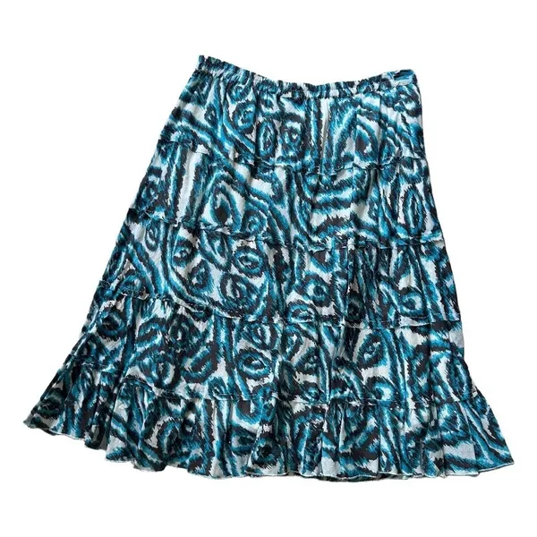 Studio West Womens Teal Brown Romantic Tiered Cotton Midi Skirt Size‎ M Boho - Image 3