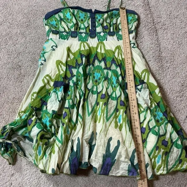 Aryeh Green‎ Blue Babydoll Kaleidoscope Print Cotton Mini Dress Straps Large - Image 5