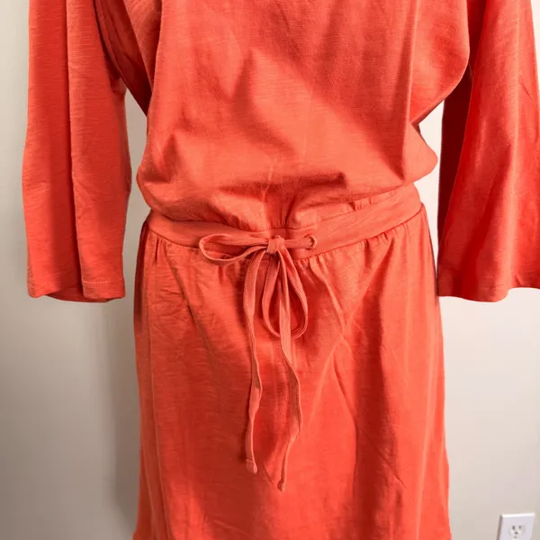 Pact Organic Cotton Drawstring Waist T-Shirt Dress 3/4 Sleeve Pockets Size Large - Image 7