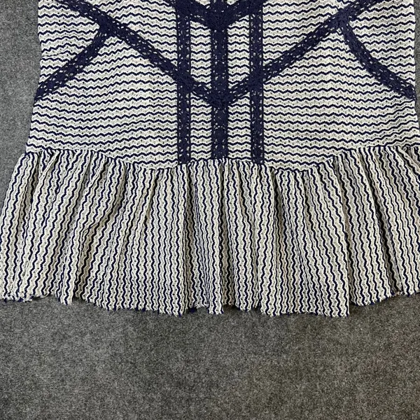 Free People Navy White‎ Zig Zag Knit Peplum Tank Top Crochet Lace Trim Small - Image 3