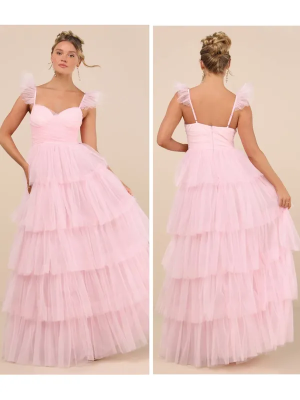 Lulus Fabulous Poise Light Pink Tulle Ruffled Tiered Maxi Dress Size Small NWT - Image 2