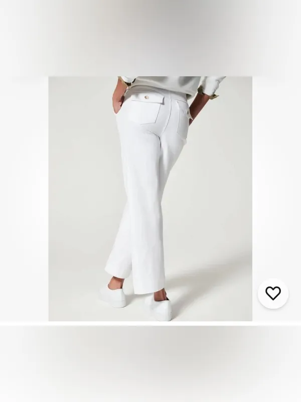SPANX Bright White Stretch Twill Cropped Wide Leg Pants size large EUC - Image 2