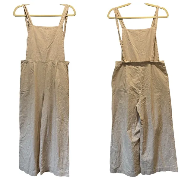 Oak‎ + Fort Lagenlook Neutral Relaxed Fit Wide Leg Striped Jumpsuit Overalls Sm - Image 2