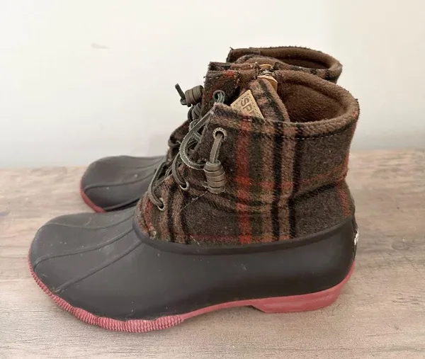SPERRY Womens Sz 7m Saltwater Wool Plaid Duck Boots STS95922 outdoors winter - Image 3