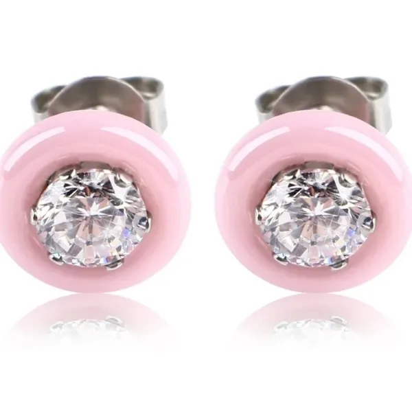 NEW Pink Minimalist 9mm‎ Ceramic Diamond Earrings - Image 6