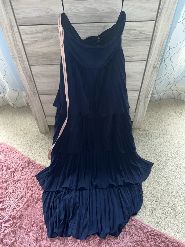 Lulus Navy Blue Strapless Tiered Maxi Dress - Image 3