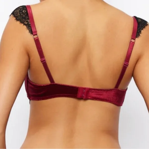 Frederick's of Hollywood Burgundy and Black Lace Satin Balconette Bra - Image 2