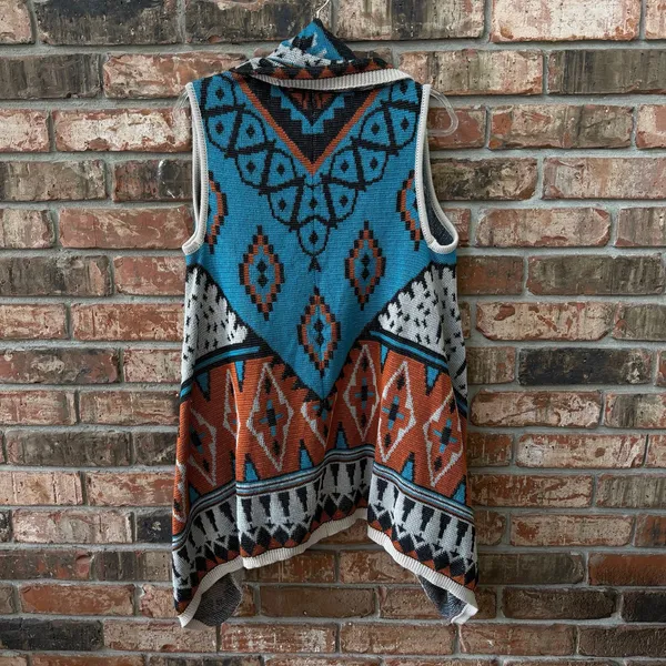Flying Tomato Size M/L Aztec Southwestern Boho Vest Cardigan Waterfall Knit - Image 6