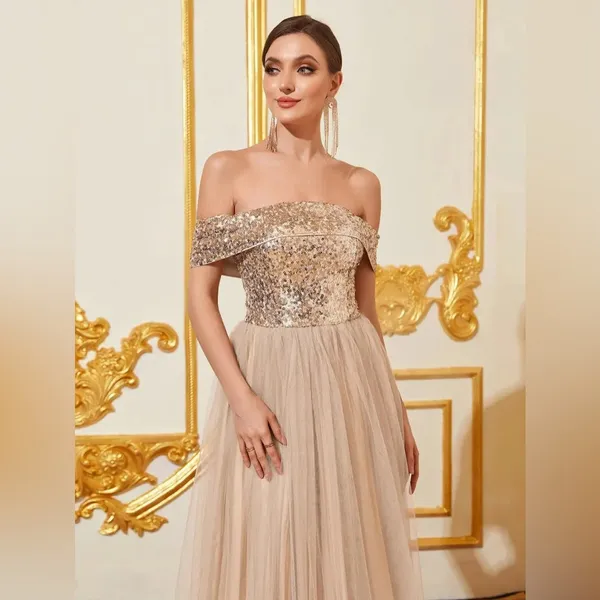 Faeriesty Sequin Bodice Tulle Prom Dress‎ Off Shoulder Formal Gown Evening Party - Image 2