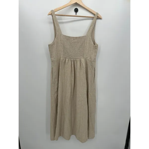 Old Navy Cream Flax Linen Midi Dress Women‎ Sz L Lagenlook Coastal Cottagecore - Image 2