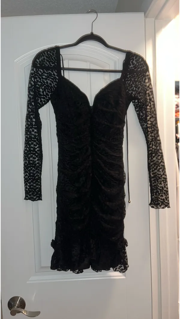 Black lace ruched long sleeve selfie Leslie mini dress XS - Image 2
