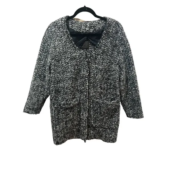 Joie Bouclé Wool Blend Long Cardigan Coat Gray White Size Small - Image 3