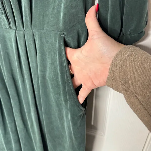 GARNET HILL‎ Aria Cuprio Knit Dress Emerald Green Size Small Pockets Knee Length - Image 7