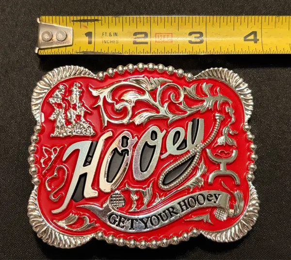 Western 4x3 Hooey Red Silver Cowboy Belt Buckle for 2'' Belt Hebilla Vaquero Unisex I have a couple of these, so let me know if you want to make a deal for more than 1. - Image 5