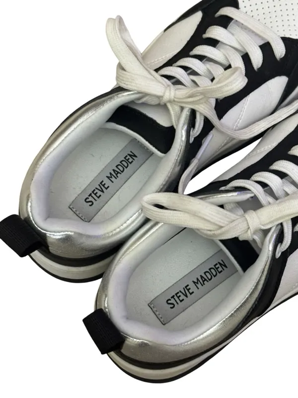 STEVE MADDEN Renegade Leather Sneakers 7 Black/White/Silver EUC - Image 5