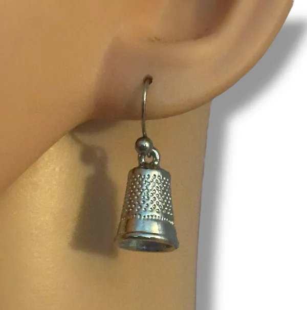 Silver tone sewing thimble dangle earrings - Image 2