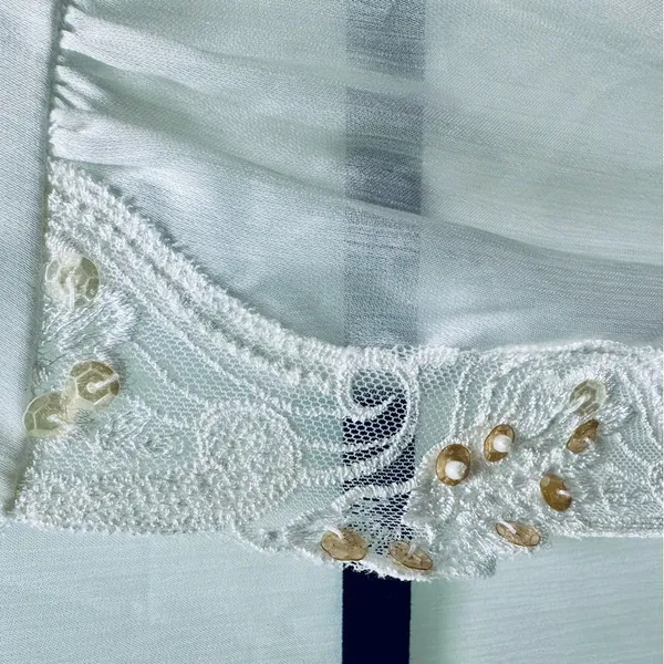 Maidenform Size S Vintage Long White Sheer Lace Trim Robe w Beading and Sequins - Image 6