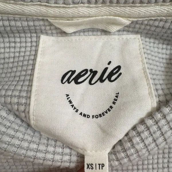 Aerie Light Gray White Textured Knit Oversized Lightweight Sweater XS - Image 3