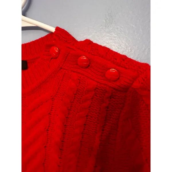 J.Crew Red 100%‎ Wool Cable Knit Button Shoulder Sweater XXS Size XS - Image 2